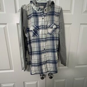 Plaid Button-Down sweater with Hoodie
